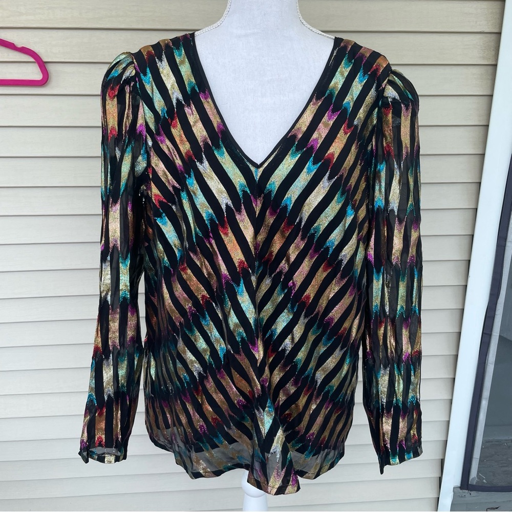 Trina Turk Metallic V-neck Blouse Size XXL